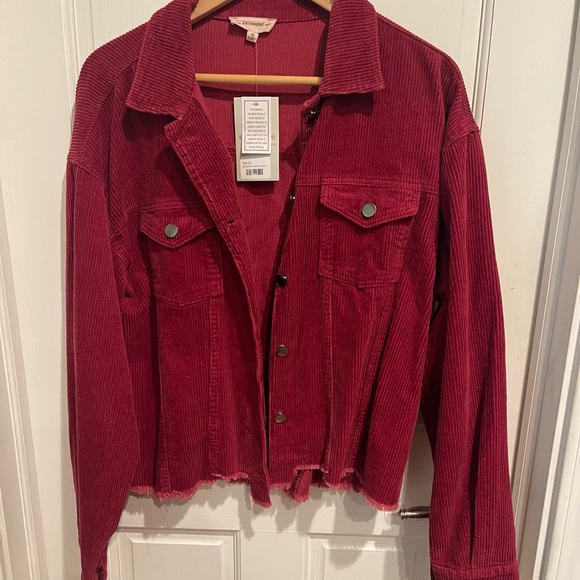 Women's Deep Red All Cotton Corduroy Jacket - Picture 1 of 5